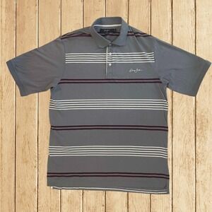Y2K Sean John Mens XL Polo Shirt Grey Striped Short Sleeve Streetwear Cotton Mix